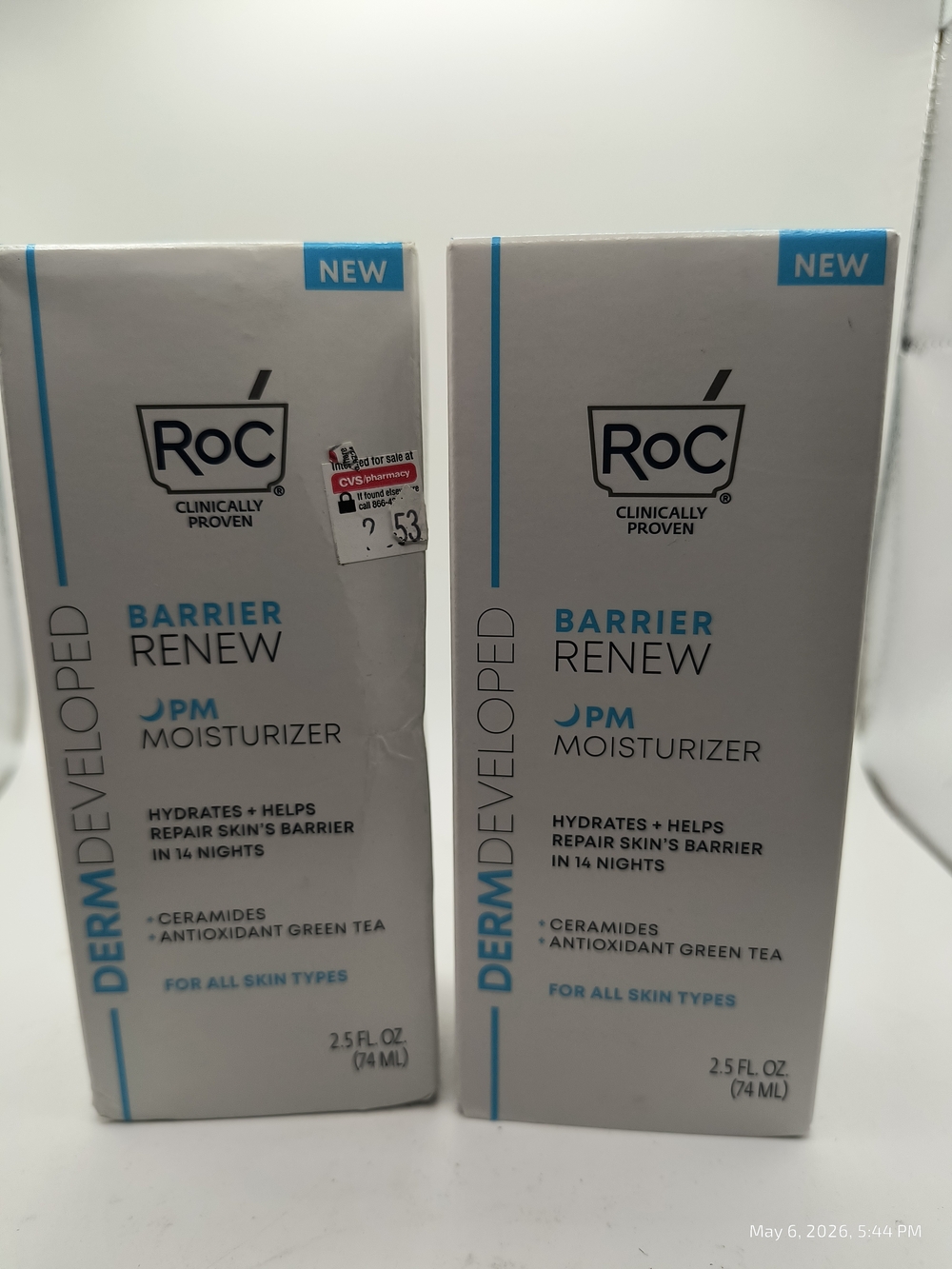 2 RoC Barrier Renew PM Moisturizer - Night Repair Hydrating Cream New